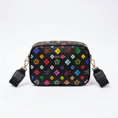 Sweet Years Borsa a Tracolla Camera Bag in Ecopelle con Stampa Monogram Multicolore