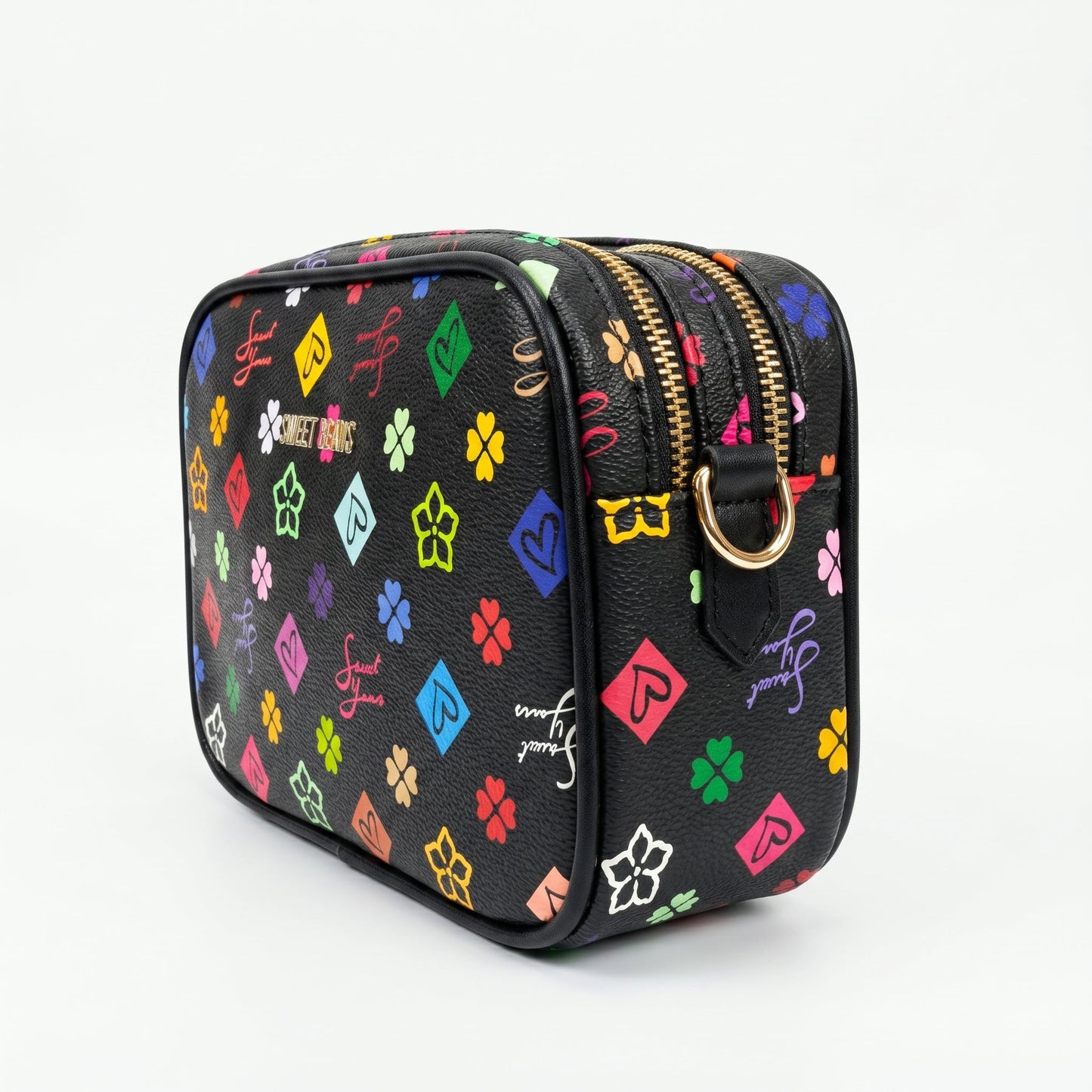 Sweet Years Borsa a Tracolla Camera Bag in Ecopelle con Stampa Monogram Multicolore