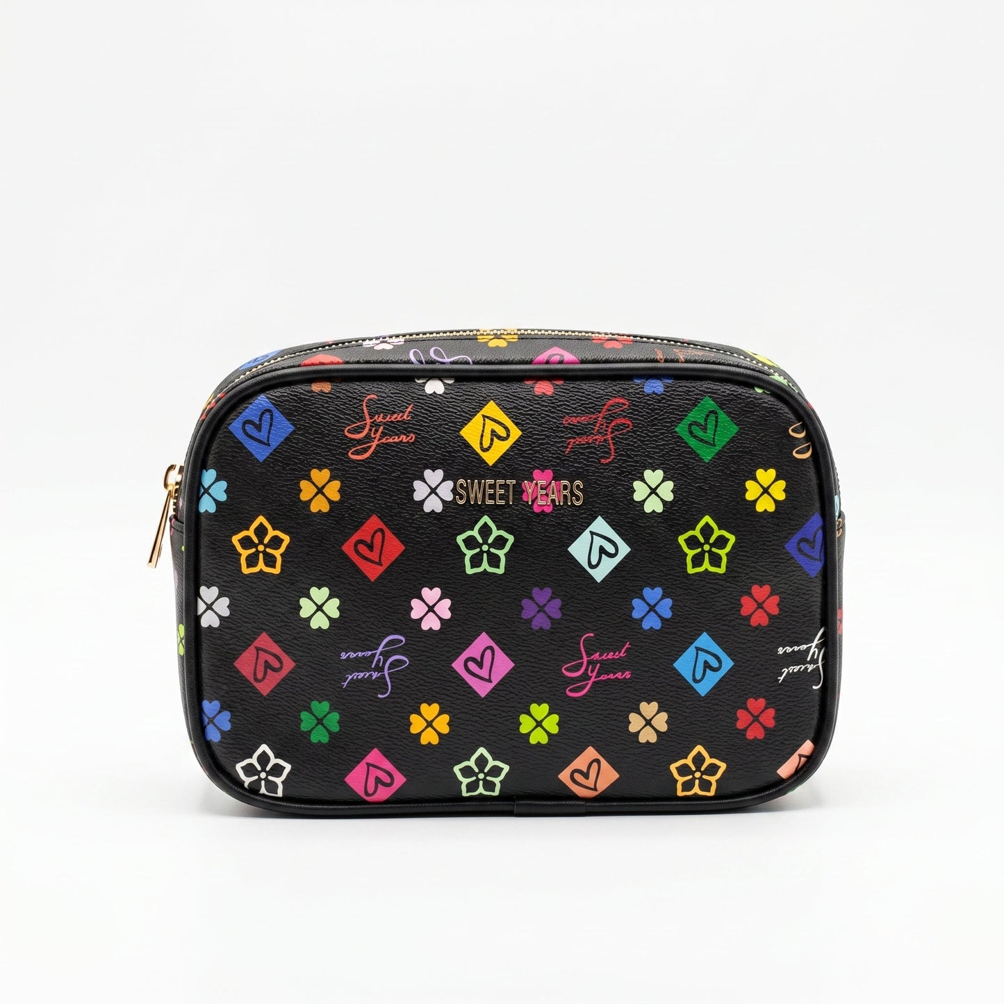 Sweet Years Borsa a Tracolla Camera Bag in Ecopelle con Stampa Monogram Multicolore