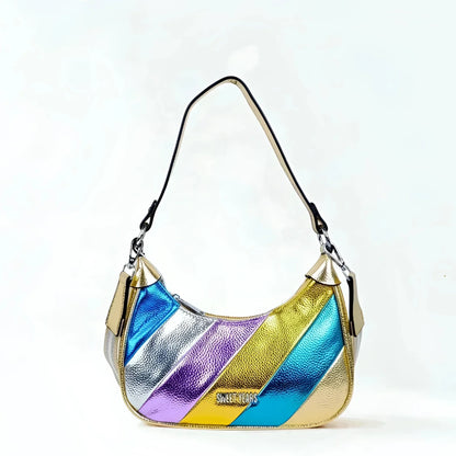 Sweet Years Borsa a Tracolla Righe Rainbow Metallic in Ecopelle
