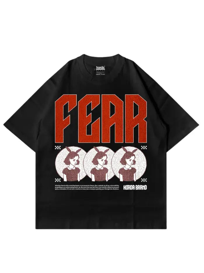 T-Shirt Nera 220gr Fear Oversize Cotone Made in Italy