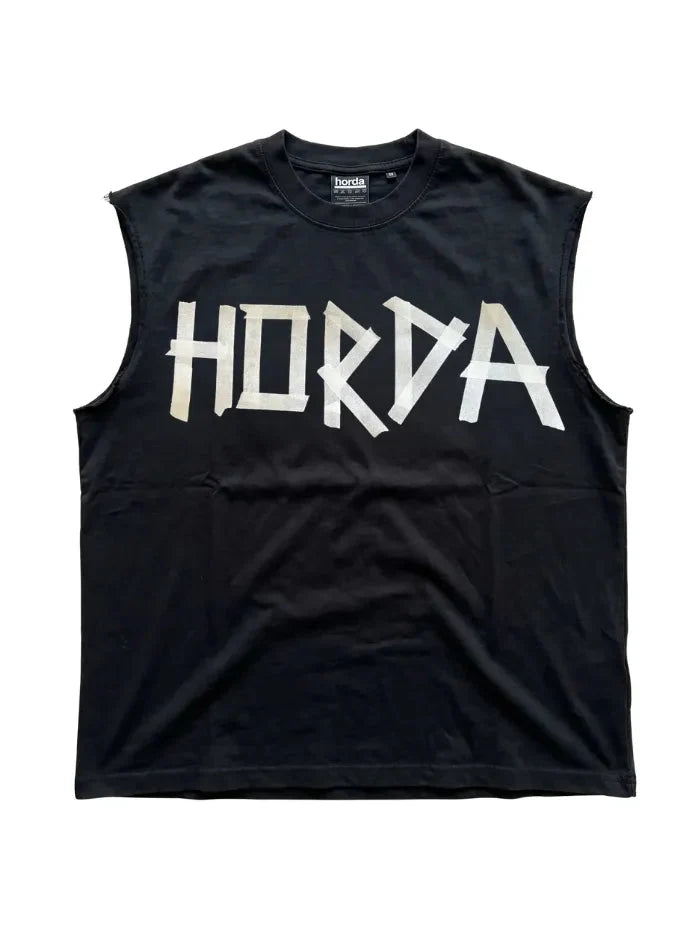T-Shirt Tank Nera Boxy Fit 200g con tagli a vivo