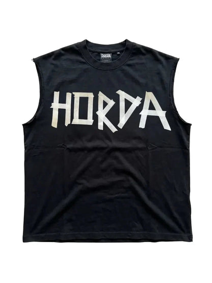 T-Shirt Tank Nera Boxy Fit 200g con tagli a vivo