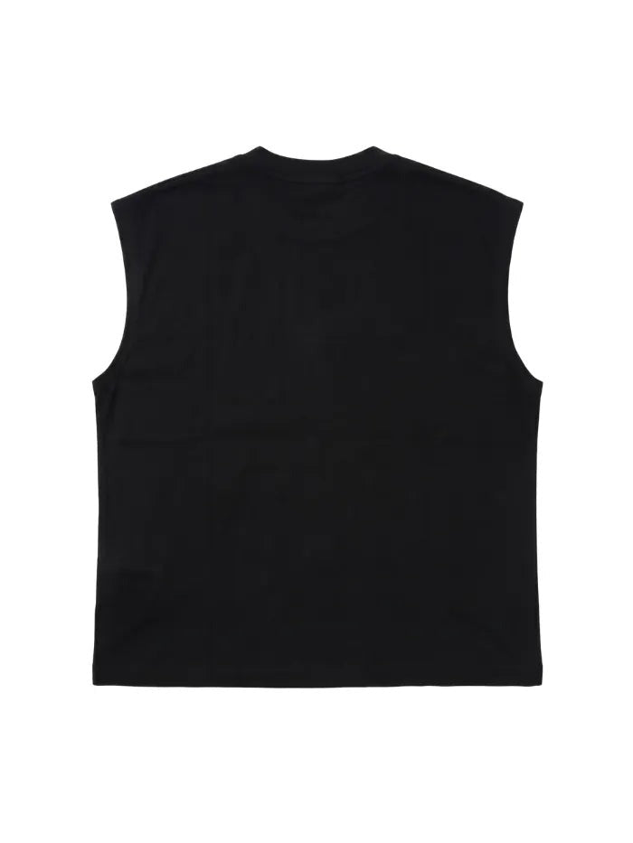 T-Shirt Tank Nera Boxy Fit 200g con tagli a vivo
