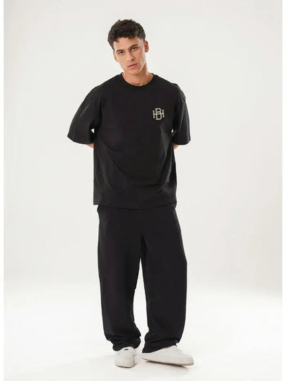 T-shirt Nera Signature Boxy Cotone Italiano Comfort e Stile