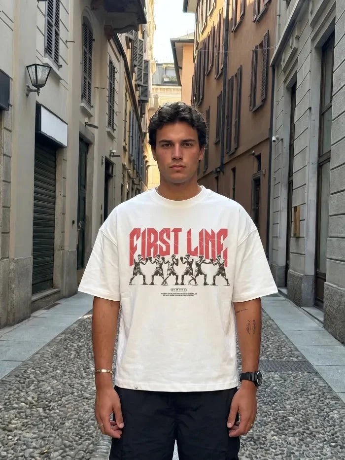 White Boxy Fit 200gsm "First Line" T-shirt - Horda Brand