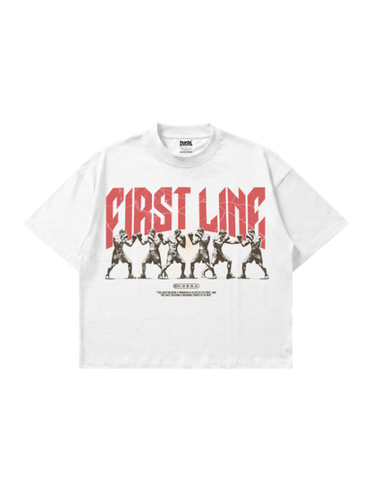 White Boxy Fit 200gsm "First Line" T-shirt - Horda Brand