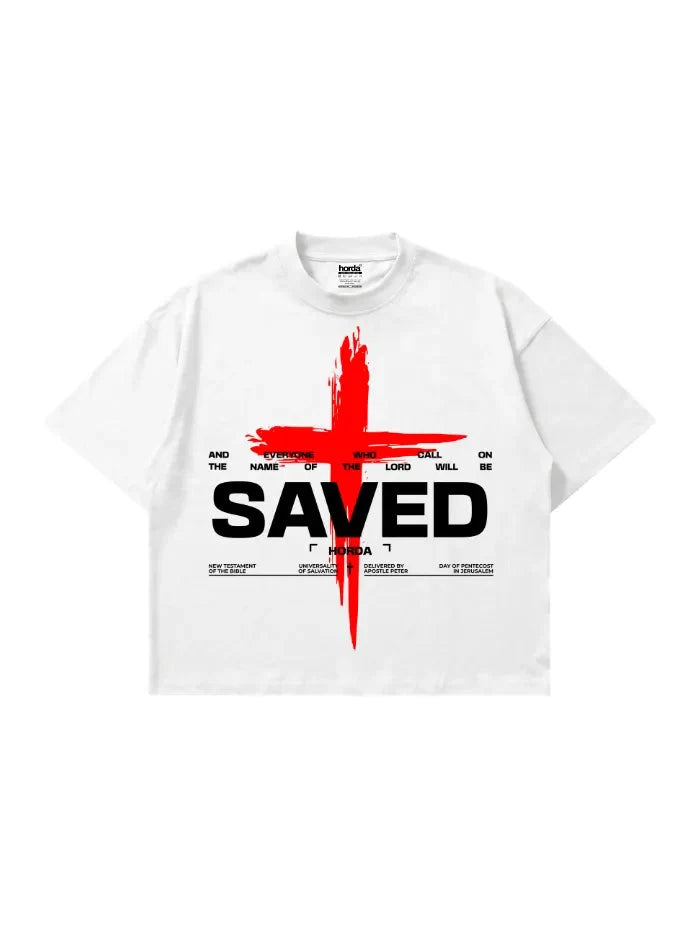 T-shirt Bianca Boxy Fit "Saved" 200gsm Made in Italy | Horda Brand