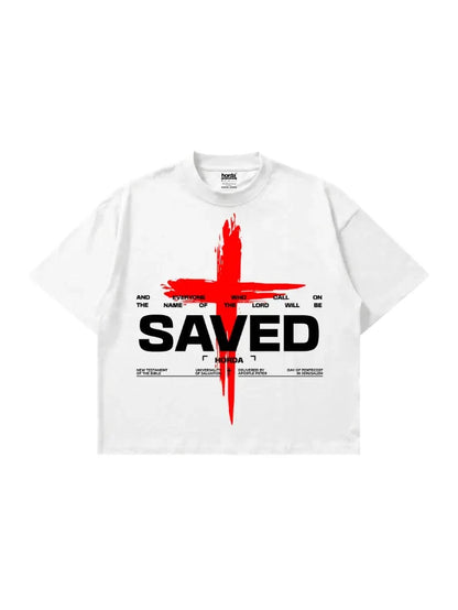 T-shirt Bianca Boxy Fit "Saved" 200gsm Made in Italy | Horda Brand