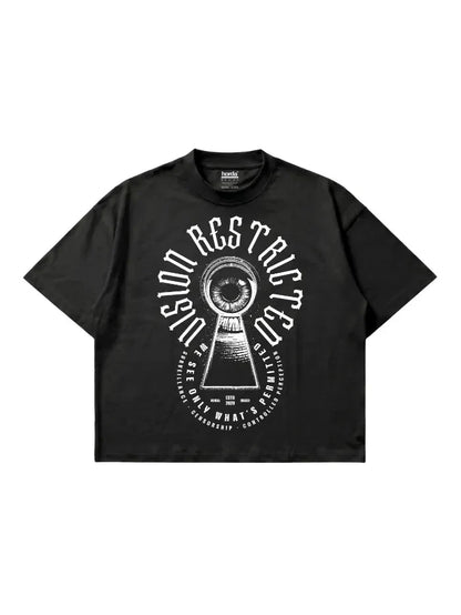 T-shirt Nera Boxy Fit 200gsm "Vision Restricted" | Horda® Eye Graphic
