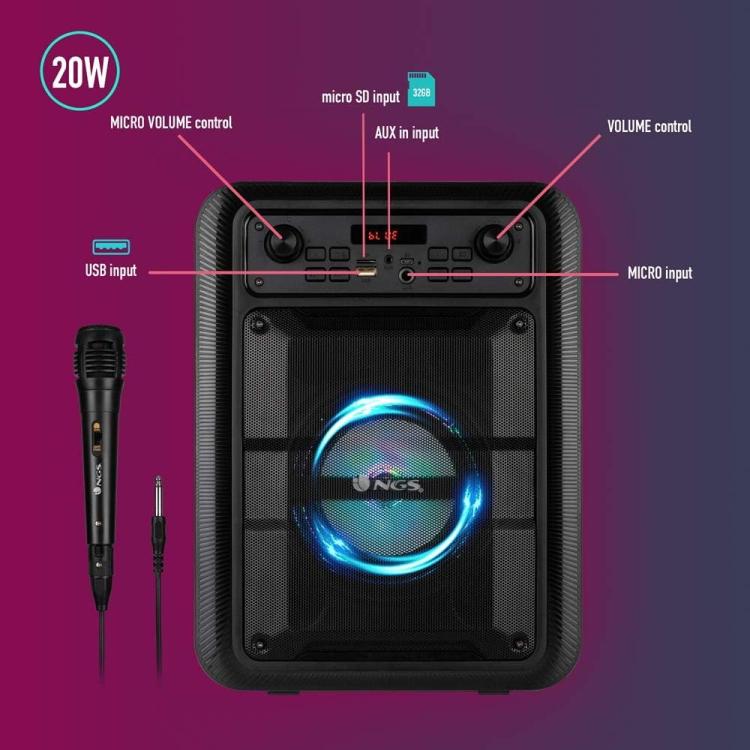 Ngs Speaker Rollerlingo Tragbarer Bluetooth TWS + Mikrofon 20W Schwarz