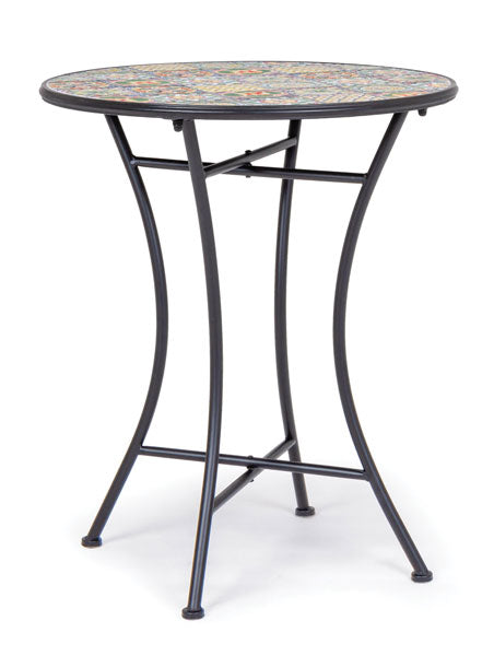Tavolo da giardino in ceramica e ferro con mosaico Naxos Ø60 x 75h
