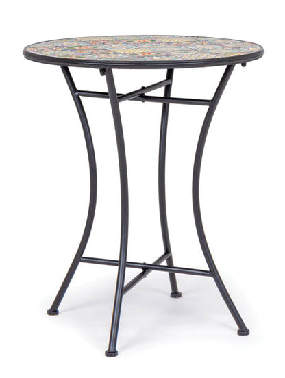 Tavolo da giardino in ceramica e ferro con mosaico Naxos Ø60 x 75h