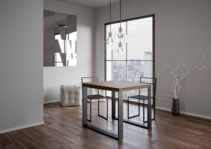 Ausziehbarer Tisch Tecno Libra mit anthrazitfarbenem Gestell, Maße 90x90/180 cm und 90x120/240 cm