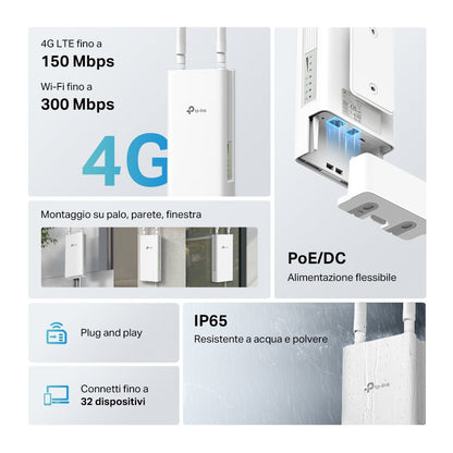 TL-MR110-Outdoor Router WiFi con SIM Esterno 4G LTE N300Mbps, PoE/DC, IP65
