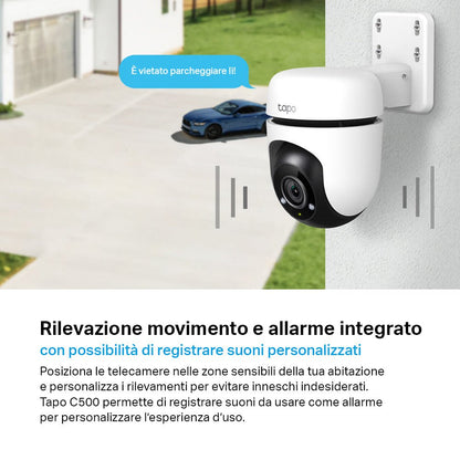 Tapo C500 Telecamera Wi-Fi Esterno 1080P FHD, 360° Visuale, Visione Notturna, ⚠️Non a batteria