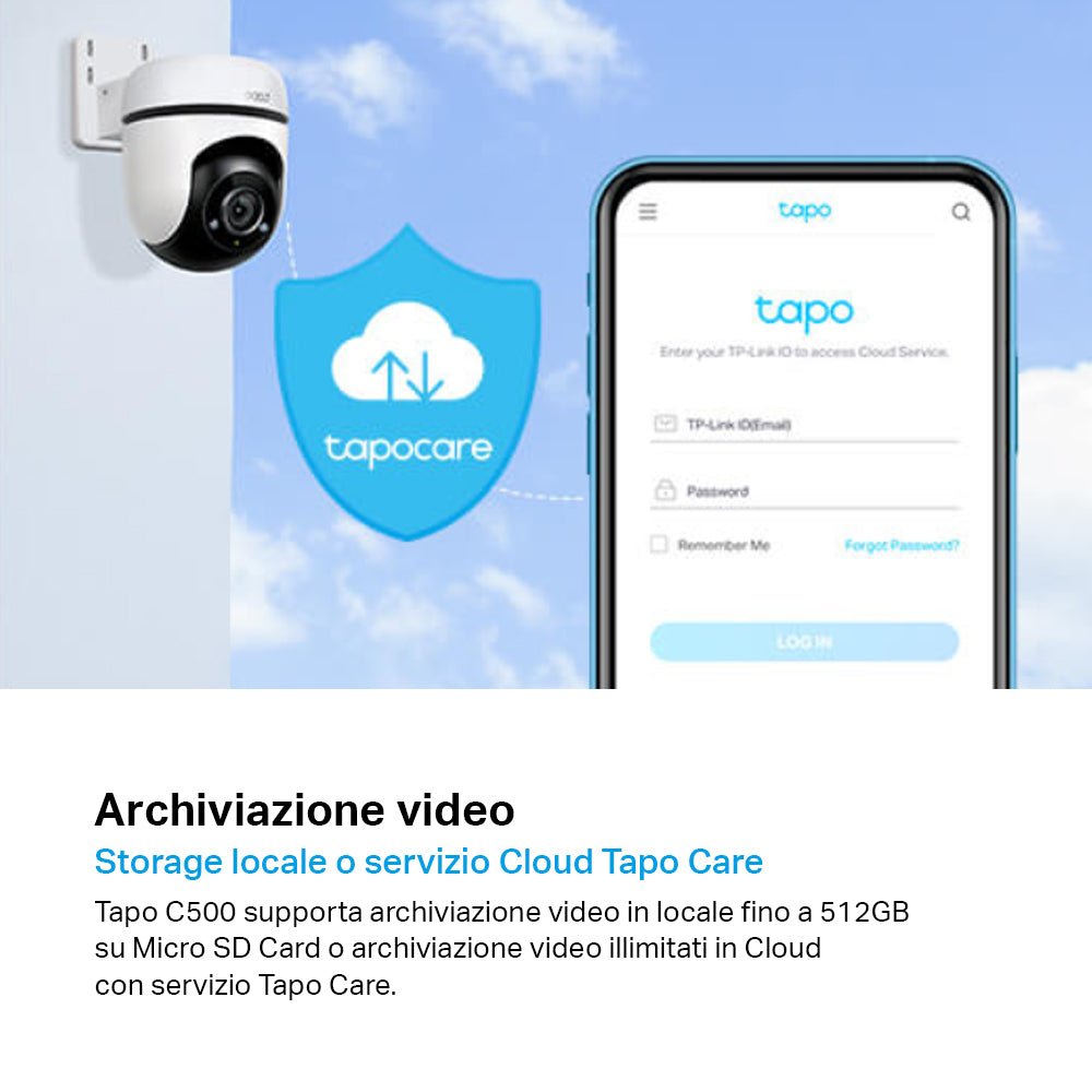 Tapo C500 Telecamera Wi-Fi Esterno 1080P FHD, 360° Visuale, Visione Notturna, ⚠️Non a batteria