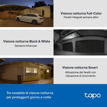 Tapo C510W Telecamera WiFi Esterno 2K 3MP, Visione a Colori, 360° PTZ