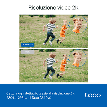 Tapo C510W Telecamera WiFi Esterno 2K 3MP, Visione a Colori, 360° PTZ