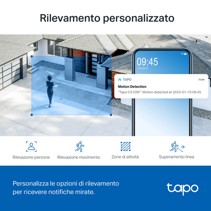 Tapo C510W Telecamera WiFi Esterno 2K 3MP, Visione a Colori, 360° PTZ