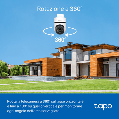 Tapo C510W Telecamera WiFi Esterno 2K 3MP, Visione a Colori, 360° PTZ