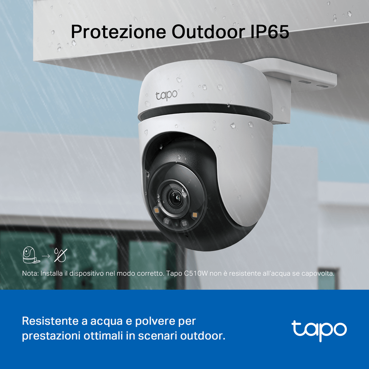 Tapo C510W Telecamera WiFi Esterno 2K 3MP, Visione a Colori, 360° PTZ