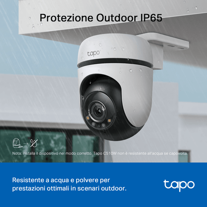 Tapo C510W Telecamera WiFi Esterno 2K 3MP, Visione a Colori, 360° PTZ