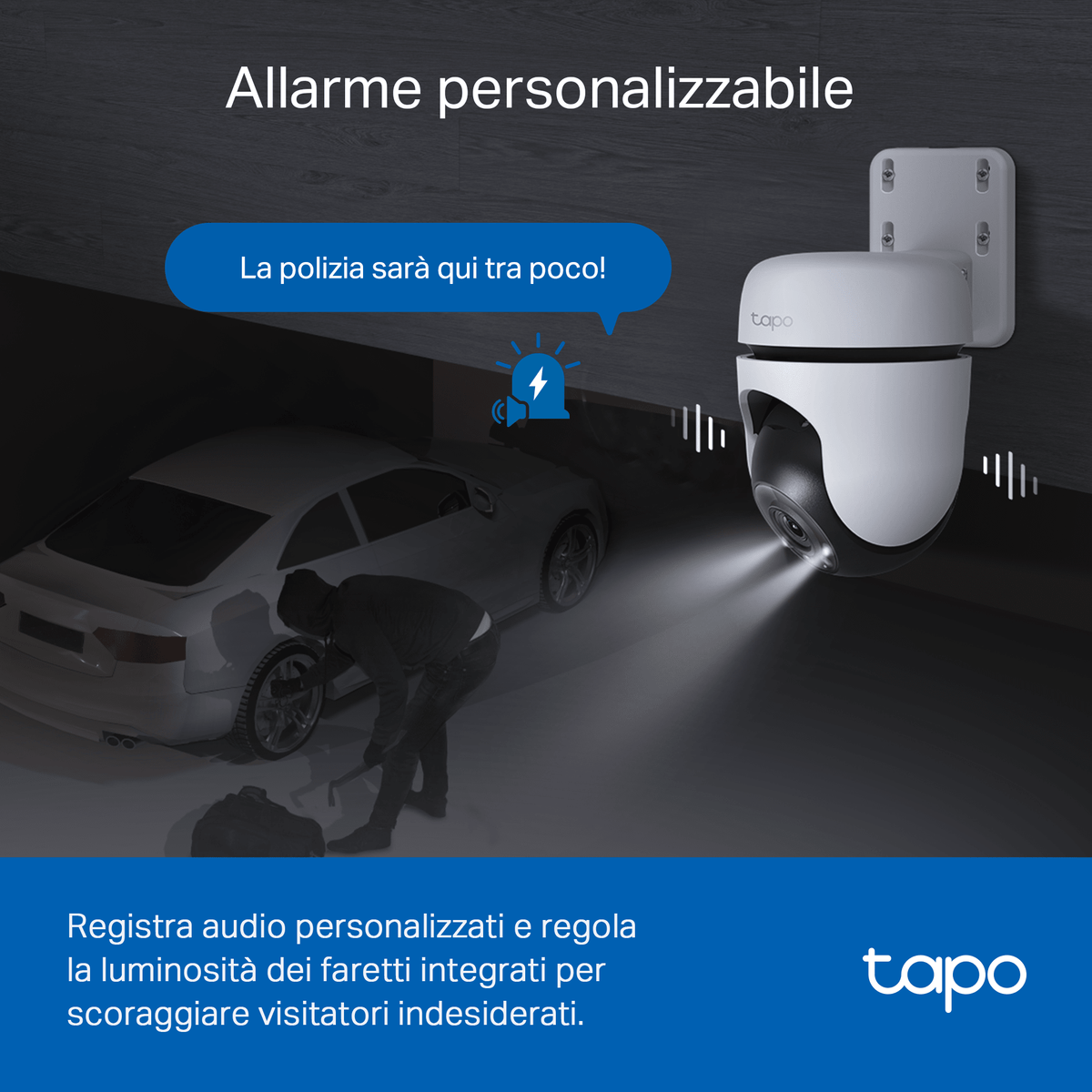 Tapo C510W Telecamera WiFi Esterno 2K 3MP, Visione a Colori, 360° PTZ