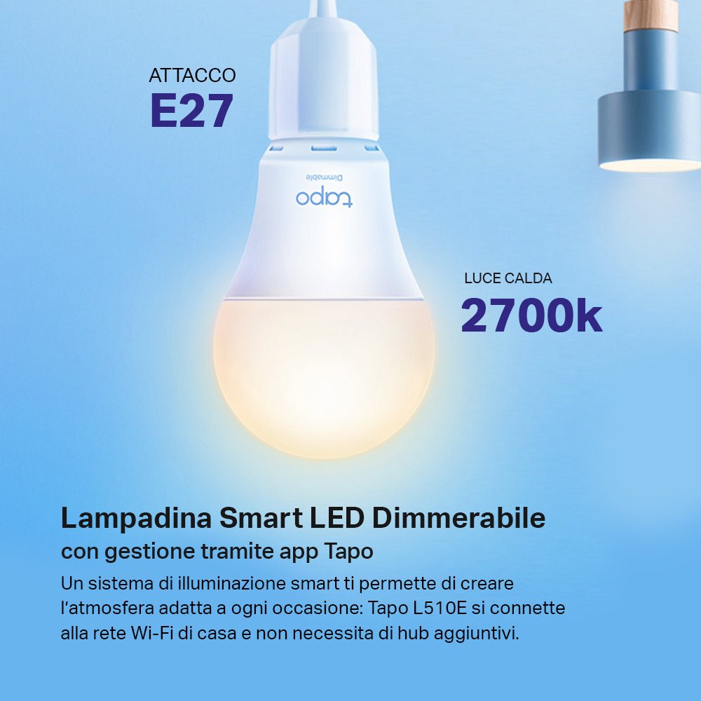 Tapo L510E Lampadina Smart WiFi E27 Luce Calda 806lm 9W Alexa Google, 2pz