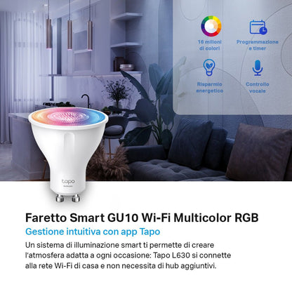 Tapo L630 Faretto LED Smart Wi-Fi Multicolore GU10, Controllo Vocale con Alexa, 4pz