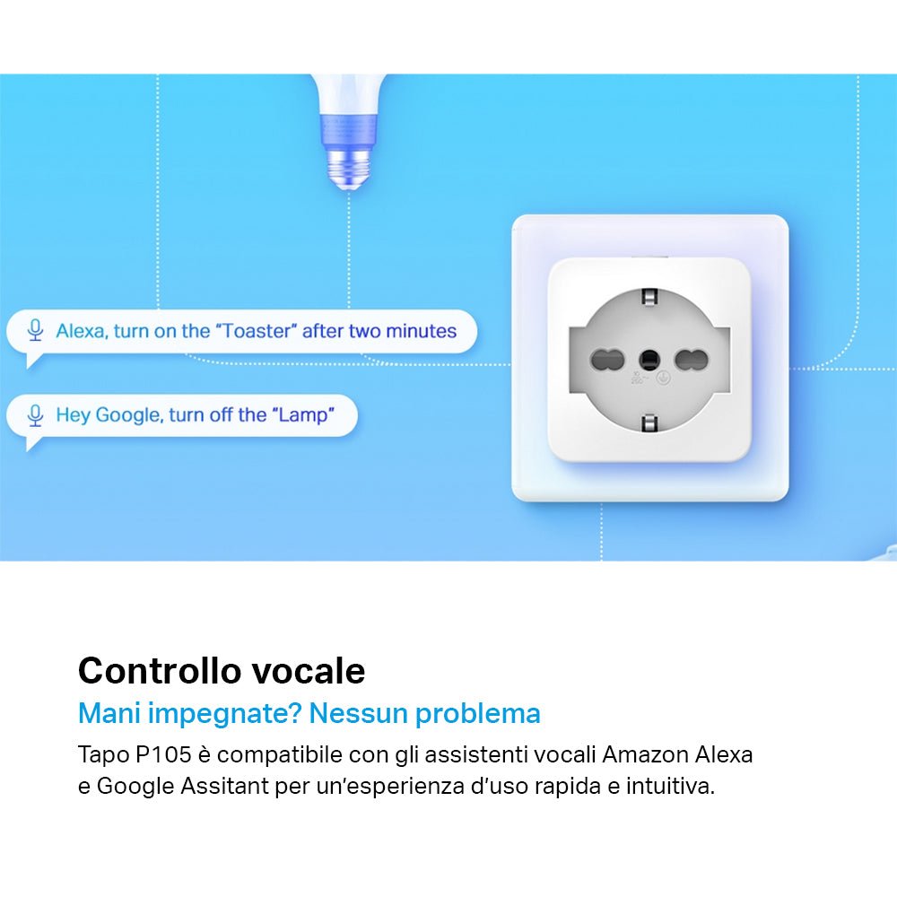 Tapo P105 Presa Smart Wi-Fi Italiana Tipo C-F-L 10A, Controllo Vocale con Alexa, 2pz