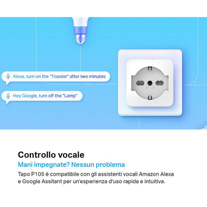 Tapo P105 Presa Smart Wi-Fi Italiana Tipo C-F-L 10A, Controllo Vocale con Alexa