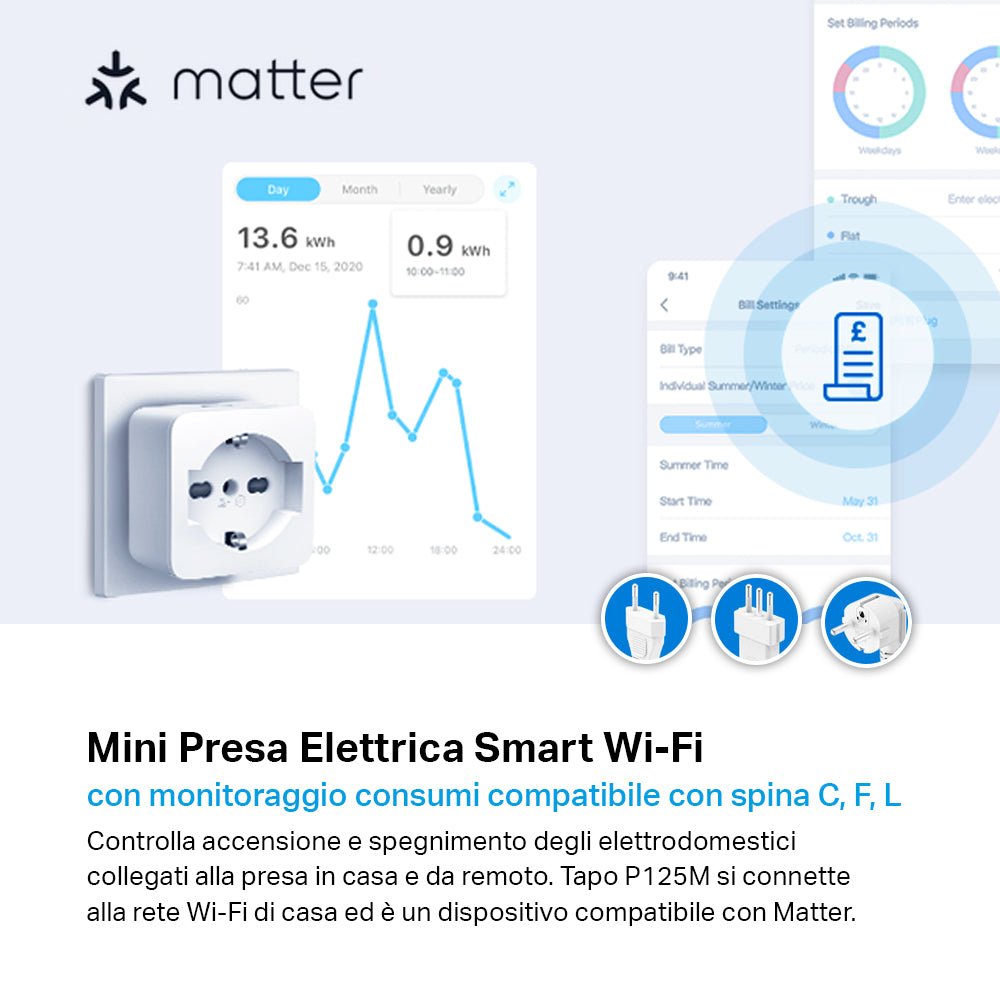 Tapo P125M Presa Smart Matter Italiana WiFi Energia Alexa Google