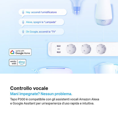 Tapo P300 Ciabatta Smart WiFi 3 Prese Controllo Separato USB 18W Alexa
