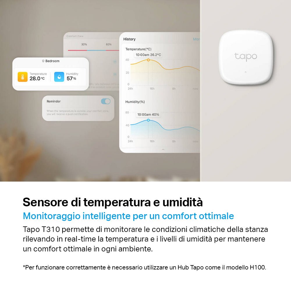 Tapo T310 Sensore di Temperatura e Umidità, ⚠️Tapo Hub Necessario