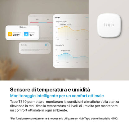Tapo T310 Sensore di Temperatura e Umidità, ⚠️Tapo Hub Necessario