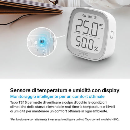 Tapo T315 Sensore di Temperatura e Umidità con Monitor, ⚠️Tapo Hub Necessario