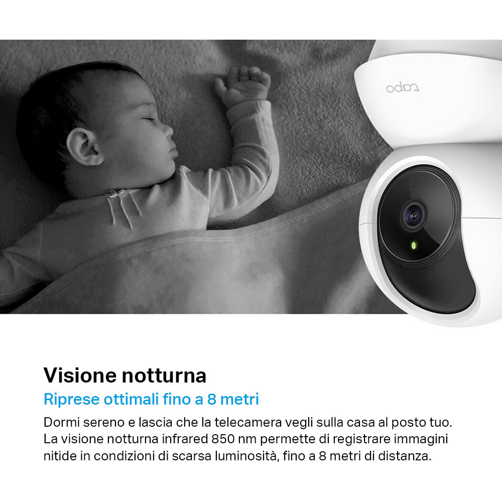Tapo C200 Telecamera Wi-Fi Interno 1080P FHD, 360° Visuale, MicroSD fino a 512GB