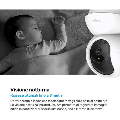 Tapo C200 Telecamera Wi-Fi Interno 1080P FHD, 360° Visuale, MicroSD fino a 512GB