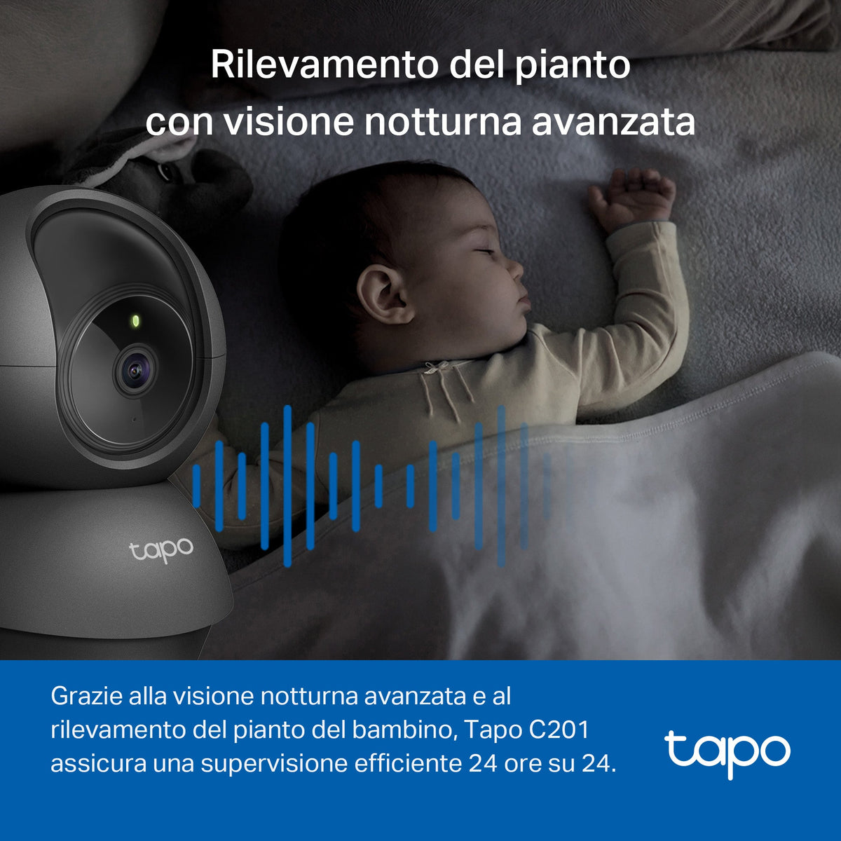 Tapo C201 Telecamera Wi-Fi Interno 1080p FHD, 360° Visuale, Nero