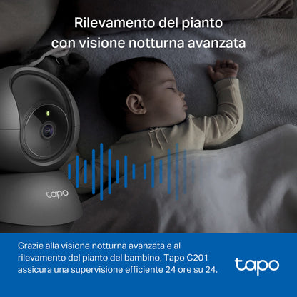 Tapo C201 Telecamera Wi-Fi Interno 1080p FHD, 360° Visuale, Nero