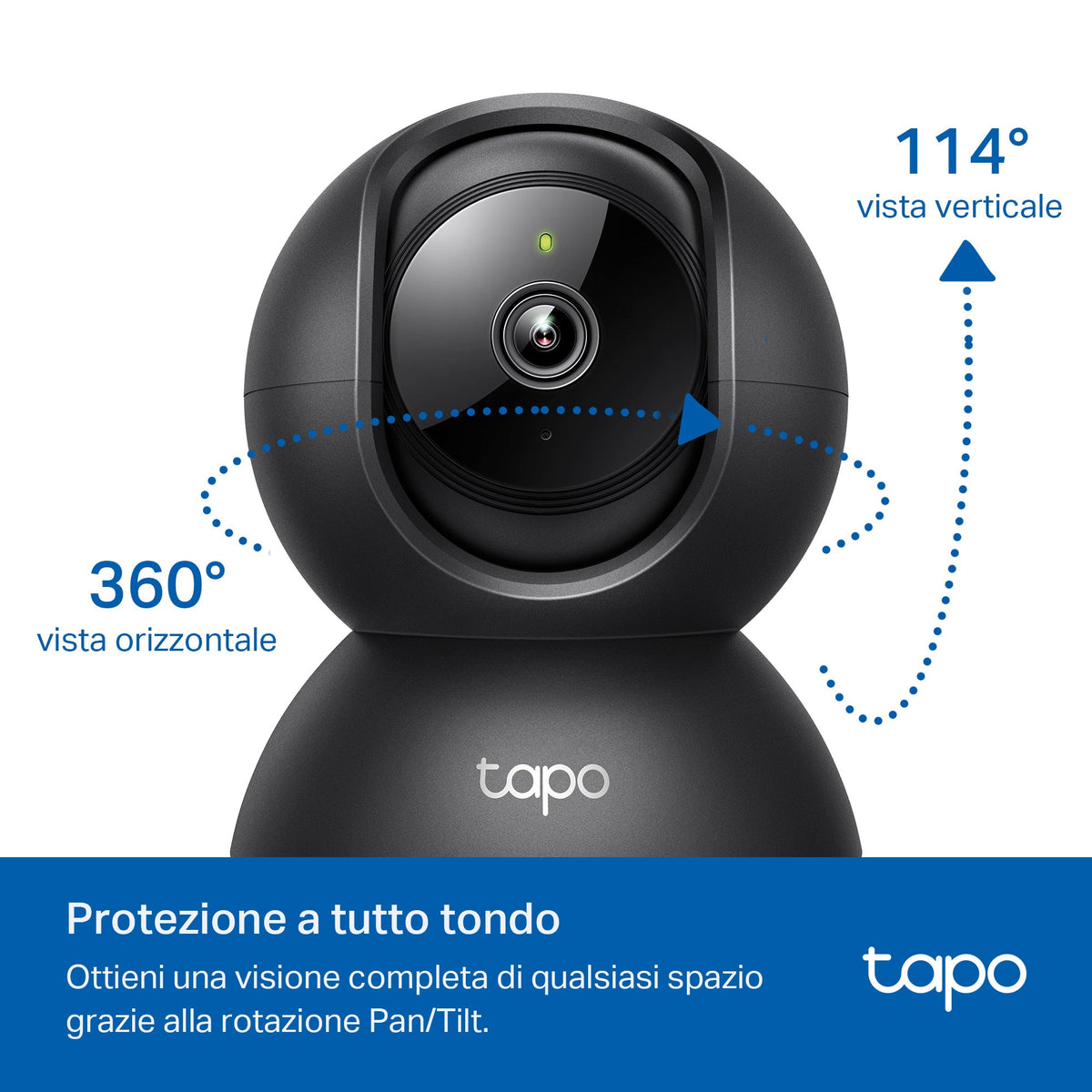 Tapo C201 Telecamera Wi-Fi Interno 1080p FHD, 360° Visuale, Nero