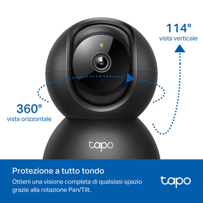Tapo C201 Telecamera Wi-Fi Interno 1080p FHD, 360° Visuale, Nero