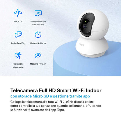 Tapo C210 Telecamera Wi-Fi Interno 2K 3MP, 360° Visuale, 2pz