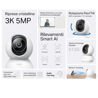 Tapo C230 Telecamera Wi-Fi Interno 3K 5MP, 360° Visuale
