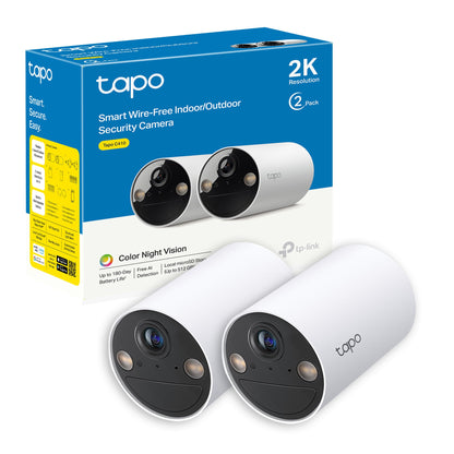 Tapo C410 Telecamera Wi-Fi Esterno a Batteria 2K 3MP, Visione Notturna a Colori, 2pz