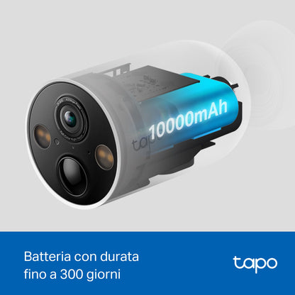 Tapo C425 Telecamera WiFi Esterno 2K 4MP Batteria, Base Magnetica, 2pz