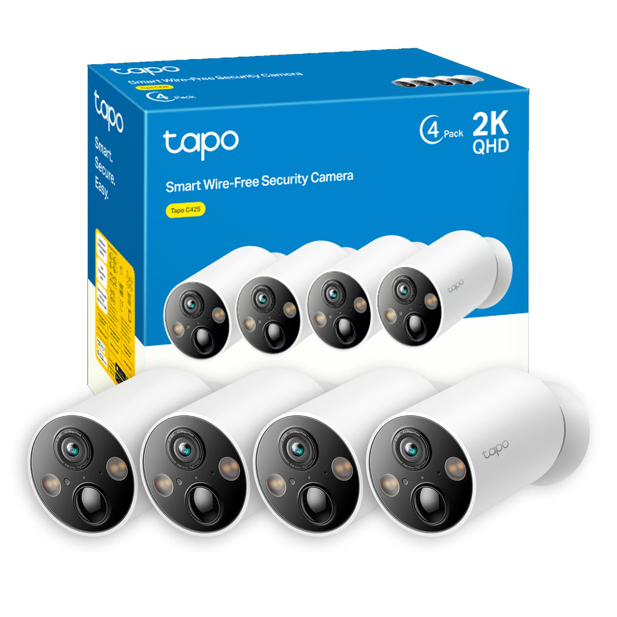 Tapo C425 Telecamera WiFi Esterno 2K 4MP Batteria, Base Magnetica, 4pz