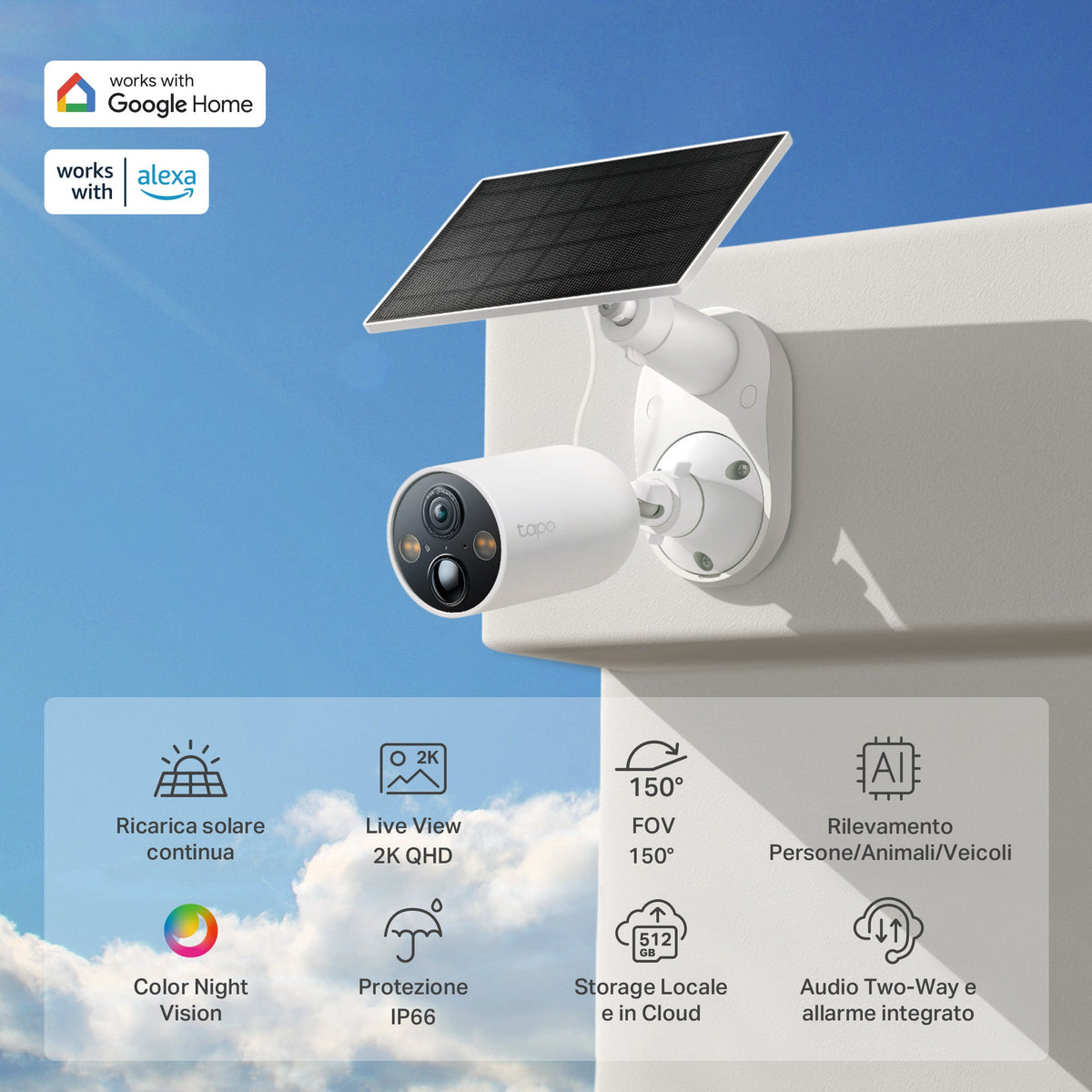 Tapo C425 KIT Telecamera WiFi Esterno 2K 4MP Batteria con Pannello Solare
