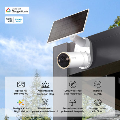 Tapo C460 KIT Telecamera WiFi Esterno 4K 8MP Solare, Base Magnetica Starlight